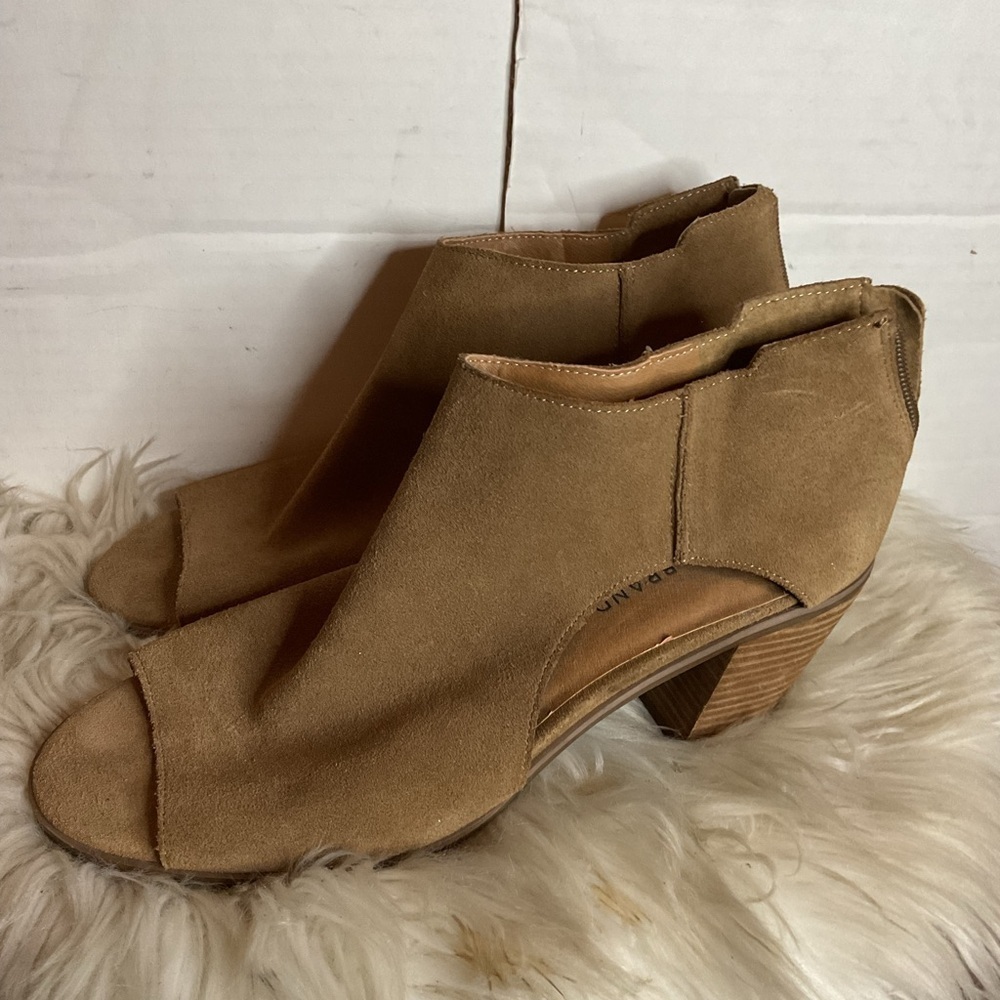 Lucky Brand Tan Open-Toe zip Heeled Booties NWD - Picture 2 of 14
